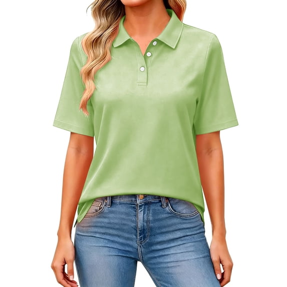 bovemsi Summer Tops for Women Collared Three-Button Short Sleeve Breathable Daily Work Shirts Cute Summer Tops