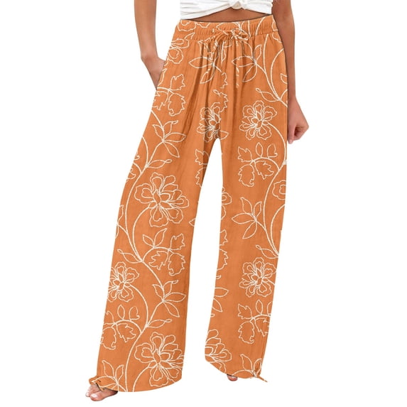 bovemsi Sweat Pants for Womens High Waisted Printed Wide Leg Casual Pants Orange Summer Outfits for Women XXL