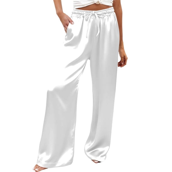 bovemsi Wide Leg Pants for Women Elastic Casual Trousers White Summer Outfits for Women XXL