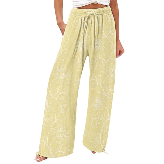 bovemsi Wide Leg Pants for Women High Waisted Printed Wide Leg Casual Pants Yellow Summer Outfits for Women XL