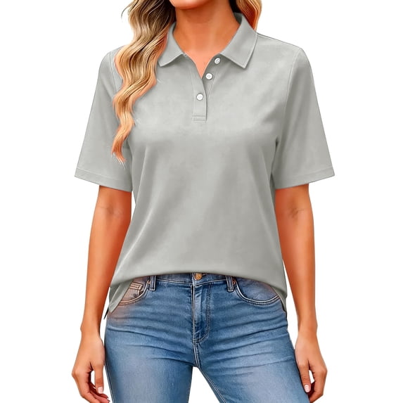 bovemsi Workout Tops for Women Collared Three-Button Short Sleeve Breathable Daily Work Shirts Cute Summer Tops