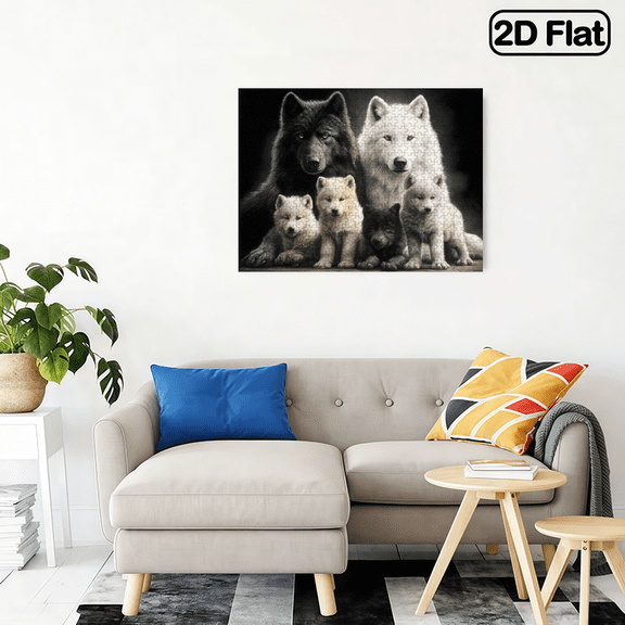 A box of 500 pieces Paper Jigsaw Puzzle 14.9x20.4in Wolf Family for Home Wall Decor Valentine's Gift, Handmade Craft, Family Entertainment, Home Decor