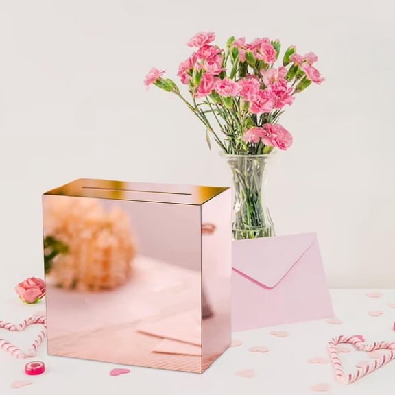 box durable card Box Elegant Handmade Centerpiece Envelope Card Box Gift Box Holder for Ceremony Bride Graduation, Anniversary Party Pink