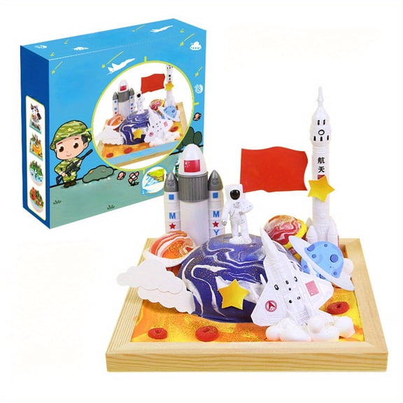 A box of space astronaut micro scene DIY Ultra Light Air Dry Clay Set With Sculpting Tools. Colorful Plasticine Perfect For Birthday Gifts, Back To School Gift, Christmas Halloween Present