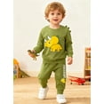 thumbnail image 1 of HILEELANG Toddler Boy（2-7Y) 2 Piece Cotton Pullover and Sweatpants Set with Dinosaur Applique, Green Fall Winter Clothes for Kids 5T, 1 of 9