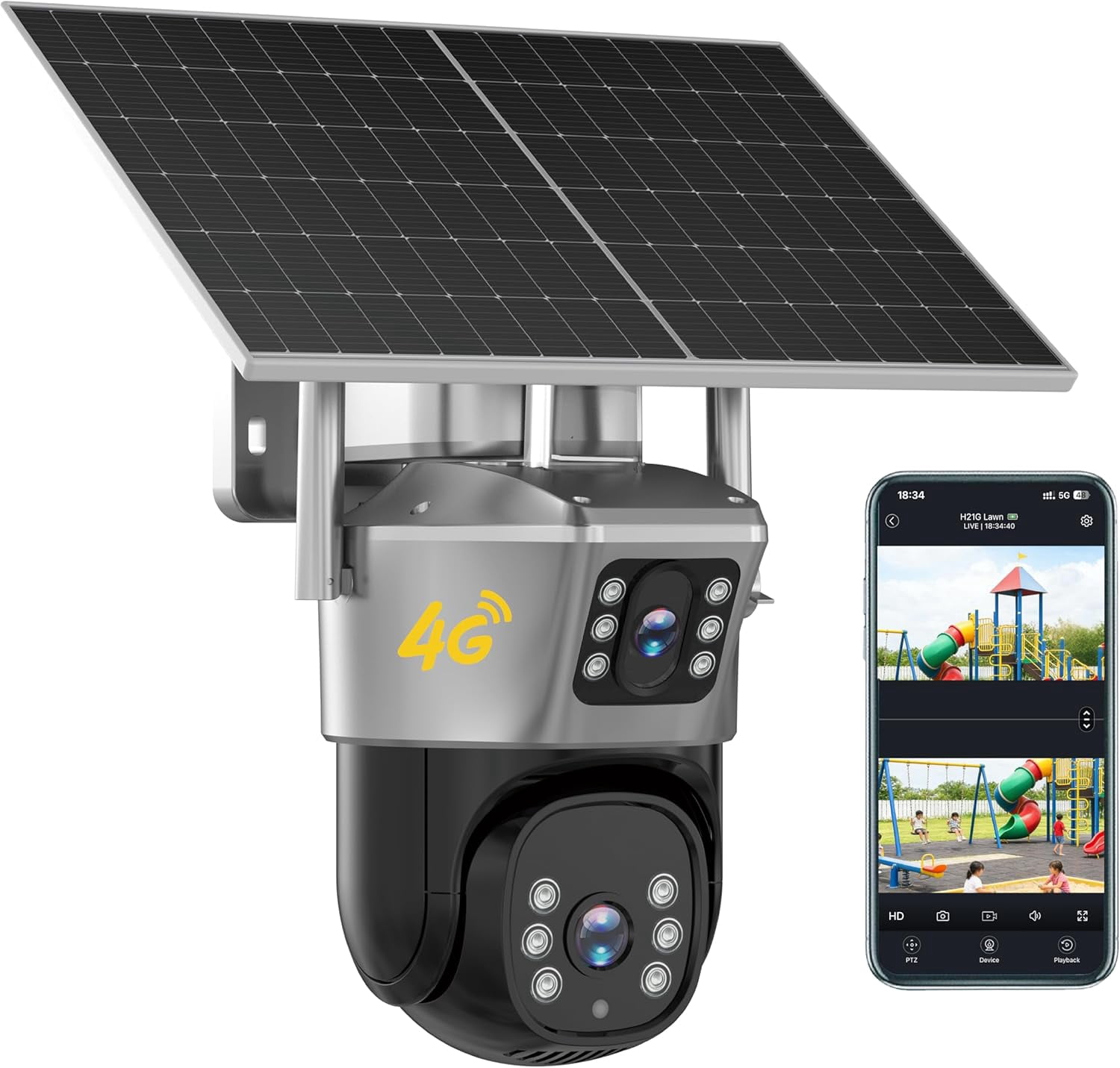 boykeep 4G Solar Security Camera, 360 View Wireless Outdoor Camera,2K Dual-Lens,Waterproof PIR Detection,Two-Way Audio & Color Night Vision, 10400mAh Battery Powered Cameras