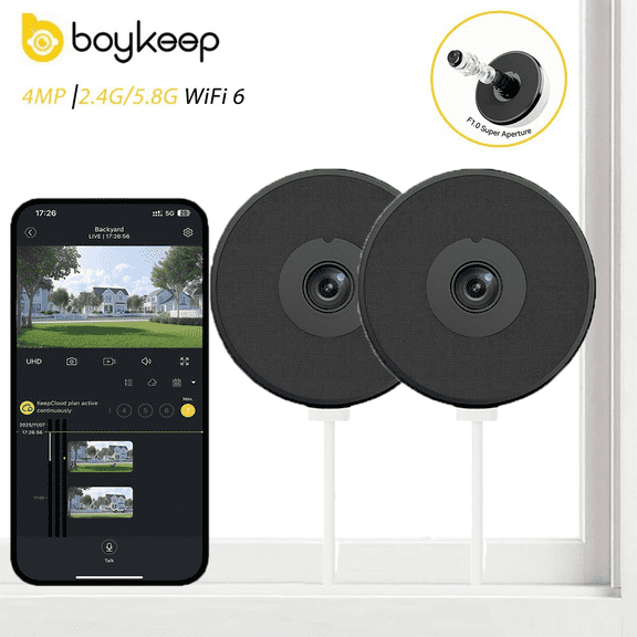 boykeep Window Camera, 2.4G&5G WIFI Smart Security Camera, 4MP Home Security Camera for Indoor Outdoor, Night Vision, Easy & Quick Install 2PCS