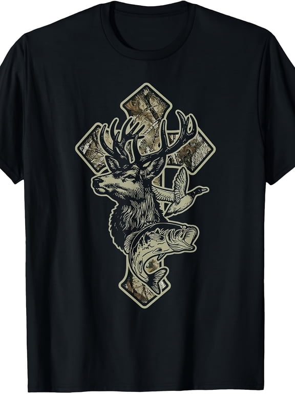 boys christian cross hunting camo t shirt loose fit breathable cotton suitable for casual outdoor wear sizes 120 160