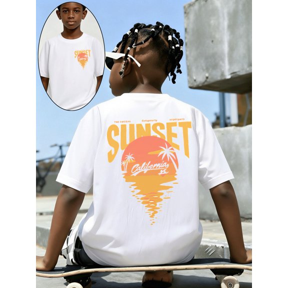 boys clothing boys cotton t shirts boys double sided print 100 t shirt sunset california palm trees pattern 2026 and summer childrens clothing versatile kids tops