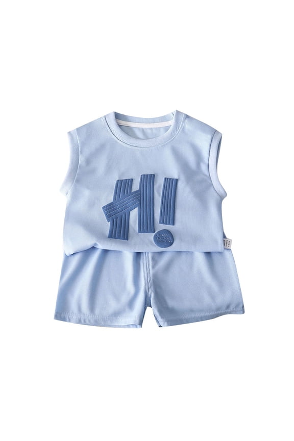 boys easter outfit Boys' Letter Printed Vest + Shorts Two Piece Set Suitable For 3 10 Years