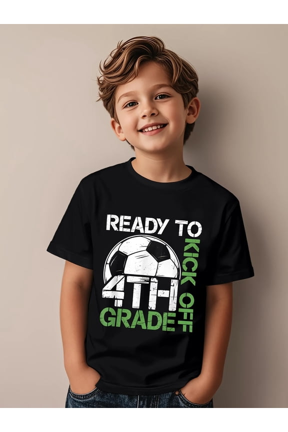 boys first day of school t shirt for fall casual round neck short sleeve with soccer ball and print comfortable back to school outfit for 8 year old boys spring autu