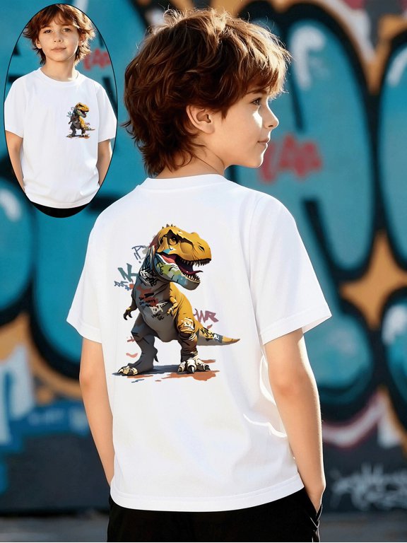 boys front and back printed t shirt dino skull sided round neck 100 short sleeve street style top fashionable summer daily wear in multiple colors casual and