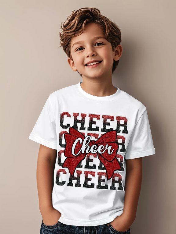 boys girls vintage cheerleader bow t bow accent round neck tee suitable for birthday gifts competitions casual attire machine washable casual outfit for events activ