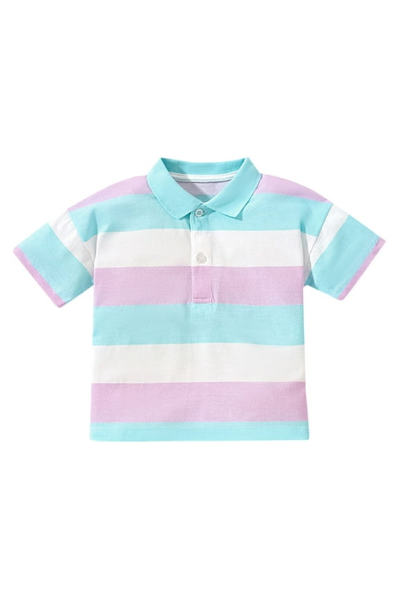 Children's Summer New Three Color Striped Lapel Short Sleeved Fashion T Shirt