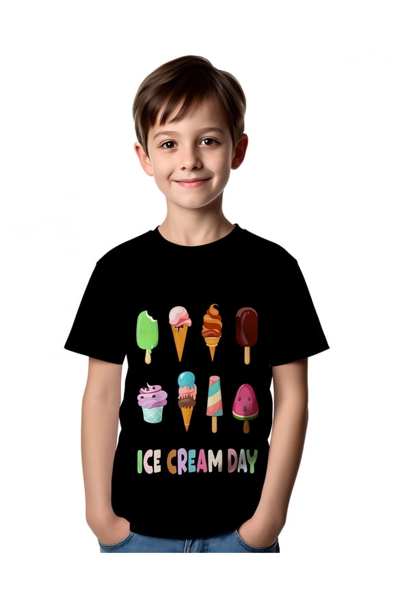 boys ice cream day colorful ice cream creative print t shirt casual crew neck machine washable stylish t shirt for for daily casual wear and summer activities an s