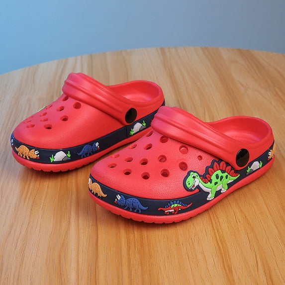 boys slippers Dinosaur Print Sleeveless Slip Resistant Breathable EVA Clog Slippers for Beach Vacation Red 5 Years-5.5 Years