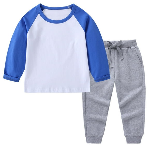 boys sweatshirt outfits kids 2-Piece fall lightweight raglan Sweatshirt and Jogger pants cotton Sets Blue 2Y