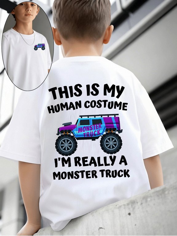 boys t shirt boys 100 cotton crew neck topmonster truck human i am really prints childrens t shirts for leisure and outdoor activities machine washable in mult