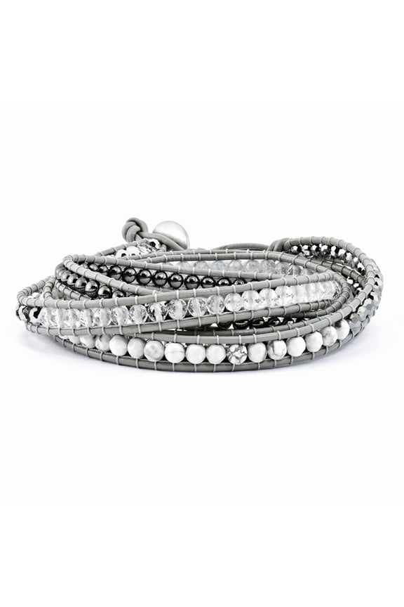 bracelet Adjustable & Stretch Wrap Crystal Hematite Howlite White 34 in 7 mm