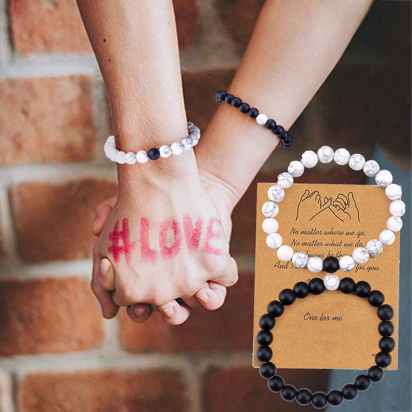 2pcs/set Crackle Beaded Bracelet Magnetic Heart Shape Pendant Matte Beaded  Couples Bracelet Distance Matching Bracelet Set Valentine's Gift | SHEIN UK