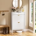 thumbnail image 1 of Brafabhome Shoe Storage Cabinet with 2 Flip Drawers, Modern Freestanding Narrow Sun Pattern Shoe Cabinet with Small Drawer for Entryway, Hallway | White, 1 of 9