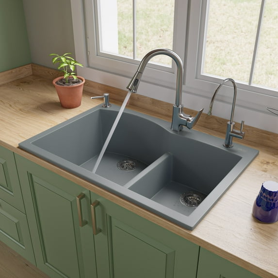 brand AB3320DI-T Titanium 33" Double Bowl Drop In Granite Composite Kitchen Sink