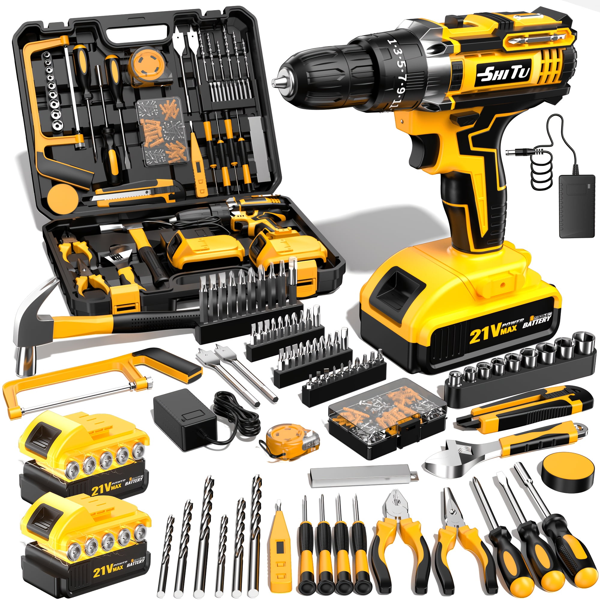 A brand new upgraded impact drill, equipped with multiple sets of drill bit combinations, high-power motors, batteries, and chargers, suitable for both household practical needs and professional use