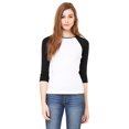 thumbnail image 1 of branded bella + canvas ladies baby rib 3/4 sleeve contrast raglan t-shirt - white/ black - xl (instant saving 5% & more on min 2), 1 of 2