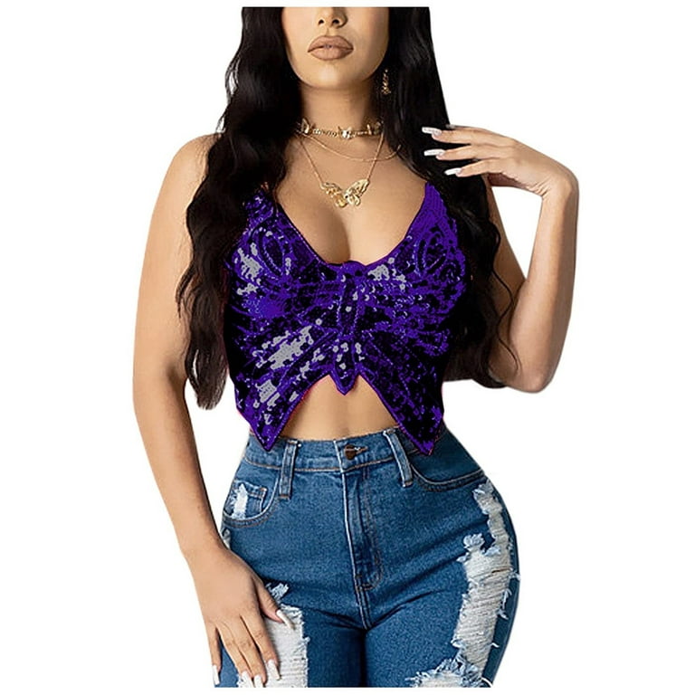 bras for women Women's Sparkly Sequin Crop Top Bandage Bra Belly Dance Vest  Tank Costume Outfits