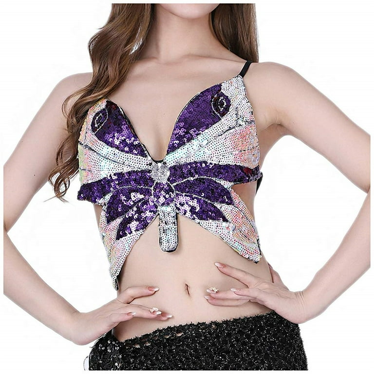 bras for women Women's Sparkly Sequin Crop Top Bandage Bra Belly Dance Vest  Tank Costume Outfits