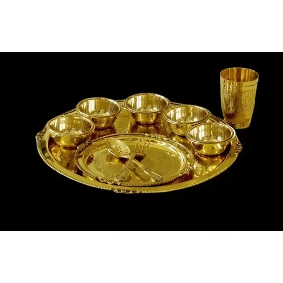 brass etched set of 10 pieces dinner plate set for home/ office / gift item