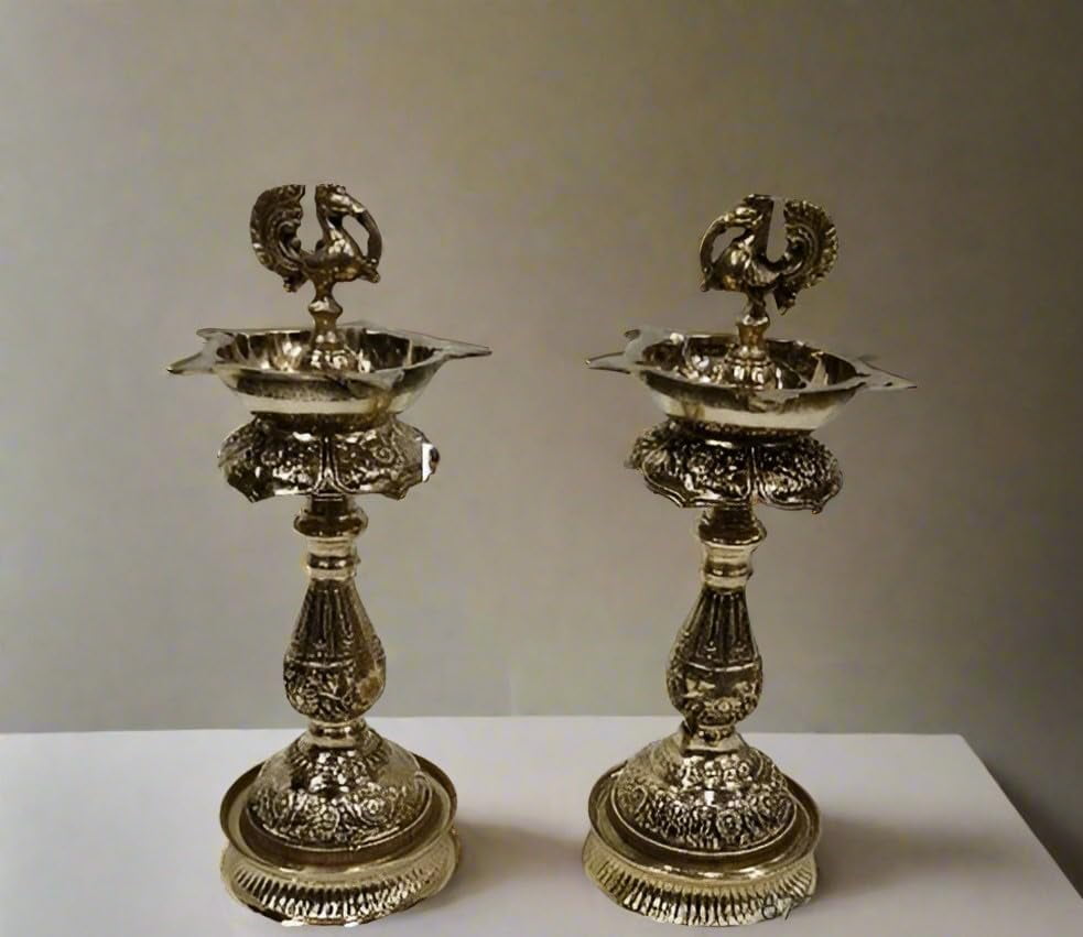 brass peacock fully carved diya oil lamp set for housewarming/diwali festival/ gift item
