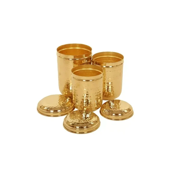 brass set of 3 hammered container boxes for tea/sugar and coffee for home/ office
