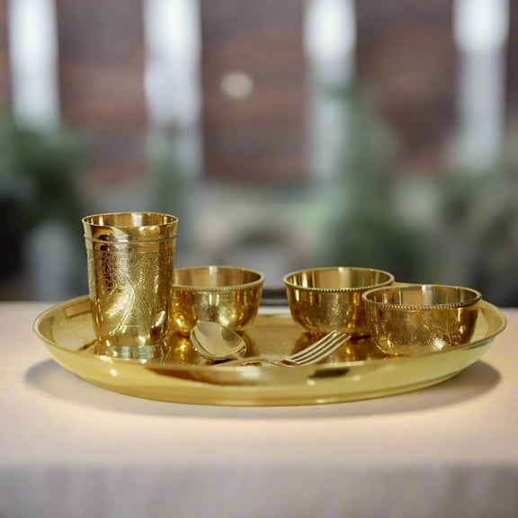 brass set of 7 pieces dinner set for gift item/ home