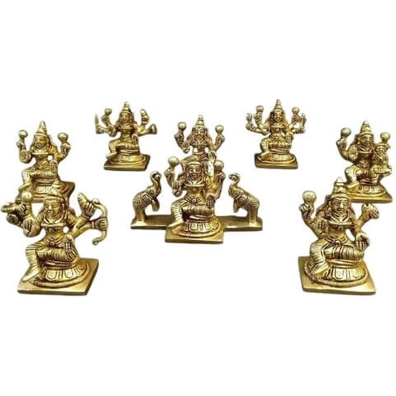 brass set of 8 forms of lakhmi ji for home temple/ gift item, size : 3"