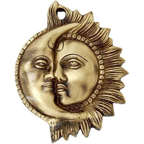 brass sun and moon face wall hanging for home/ office/ temple/ gift item