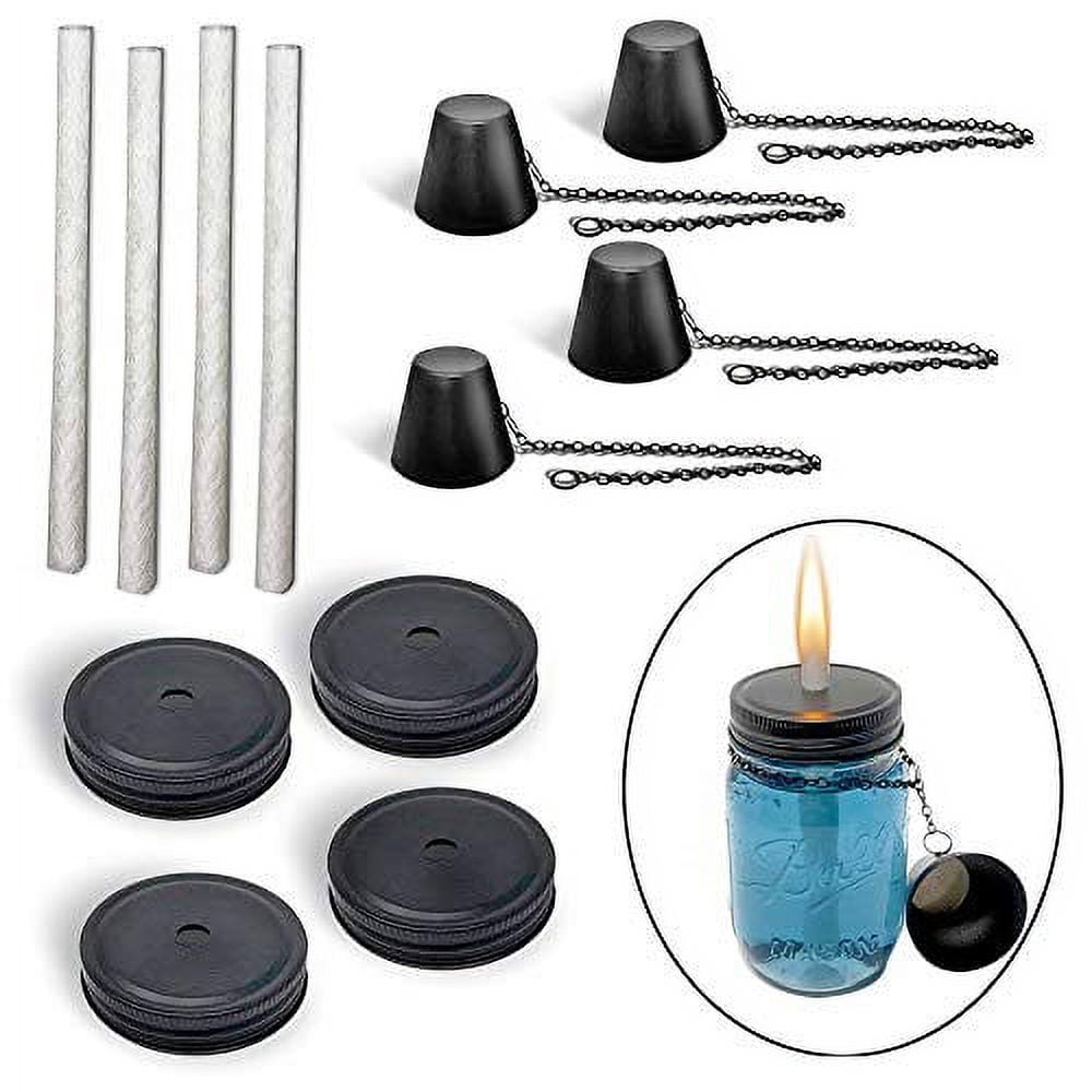 brass tacks mason jar torch kit, includes 4 long life wicks, 4 lids 4
