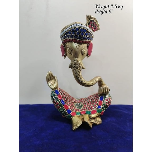 brass with stone work hawai padgri ganesh statue for home dcor/ temple