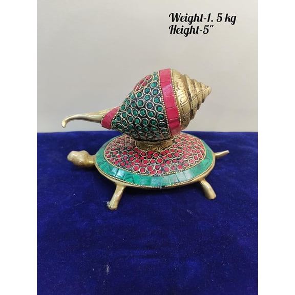 brass with stone work shankh with stand home dcor/ temple/ gift item