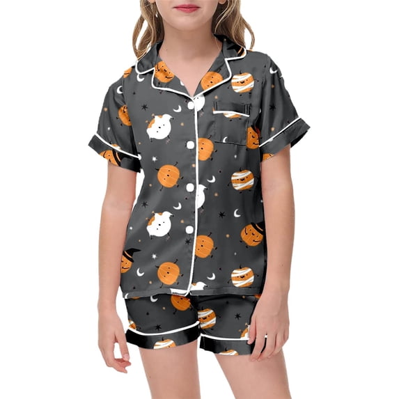 bravefron Girls Halloween Outfits set 2 Piece Set Short Sleeve Pumpkin Printed Casual Comfortable Elastic Waist Toddler Kids Clothes