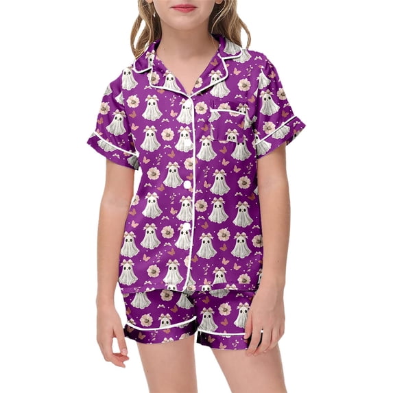 bravefron Girls Halloween Outfits set 2 Piece Set Short Sleeve Pumpkin Printed Casual Comfortable Elastic Waist Toddler Kids Clothes