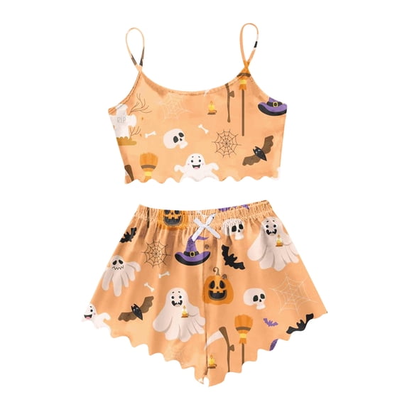 bravefron Halloween Pajamas for Women Sleeveless Vest Shorts Set Casual Home Wear Comfortable Loungewear Holiday Sleepwear Pajama Set