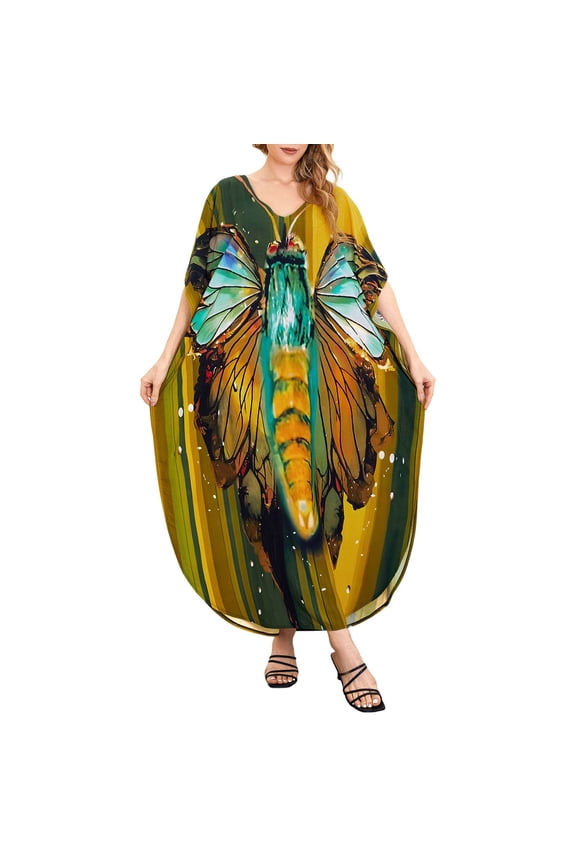 Kaftan Dresses for Women Plus Size Batwing Sleeve Caftans Long Bathing Suit Cover Up Maxi Beach Dress Loungewear
