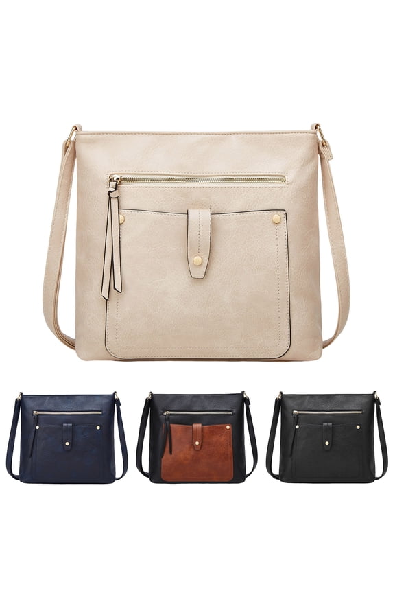 Ladies Soft Retro Small Square Shoulder Bag Handbag Large Capacity Pocket Versatile Crossbody Bag