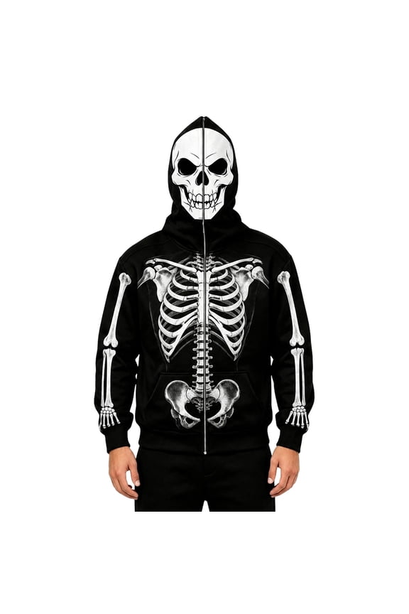 Mens Womens Halloween Hoodies Zip Up Plus Size Pullover Sweatshirt Party Jacket Oversized Sweatshirt Skeleton Streetwear Y2k