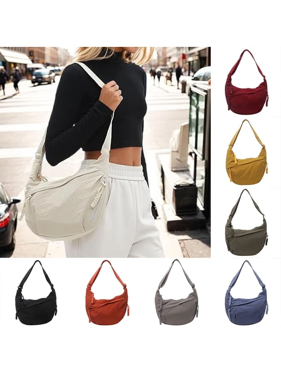 Nylon Crescent Crossbody Bag for Women Purses Trendy Men,Small Sport Travel Sling Bag Hobo Color Nylon Crossbody Bag