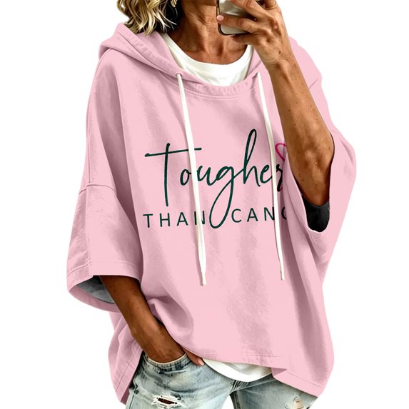 bravefron Oversized Hoodie for Women Cancer Short Sleeve Casual Fashion Y2K Streetwear Pullover Sweatshirt Back to School Top