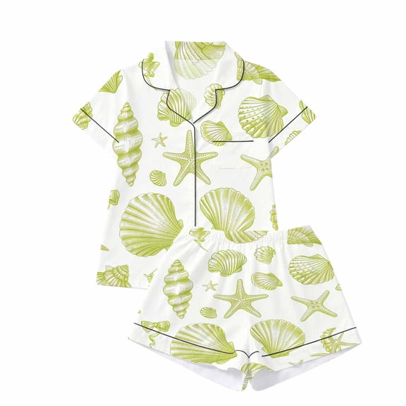 bravefron Pajama Set for Women Ocean print Short Sleeve Top with Matching Pants Soft Breathable Sleepwear Lounge Wear Cozy Nightwear Pajama Set