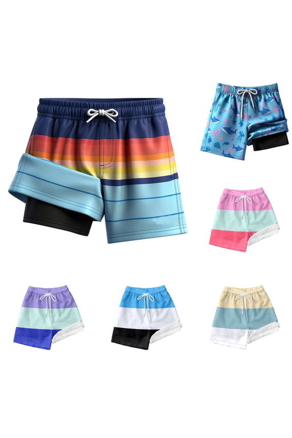 Summer Boys Swim Trunks with Compression Liner Toddler Stretch Swim Shorts Cool Prints Swimwear For Kids