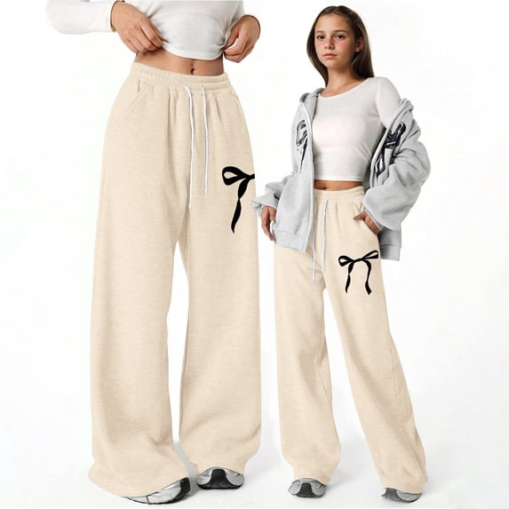 bravefron Girls Sweatpants Bow Back Pocket Jogger Loose Straight Leg Athletic Soft Athletic Joggers Track Pants Outfit Casual Kids Sports Trousers